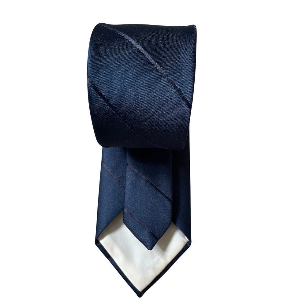 Vintage Oscar de la Renta Slim Navy Striped Tie | 80s 90s Designer Business Rare